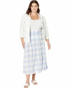 Madewell Skirts Plus Linen-Blend Side-Button Midi Skirt in Gingham Check -Madewell Shop 619gRLA8O9L. AC SR736920