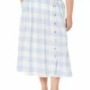 Madewell Skirts Plus Linen-Blend Side-Button Midi Skirt in Gingham Check
