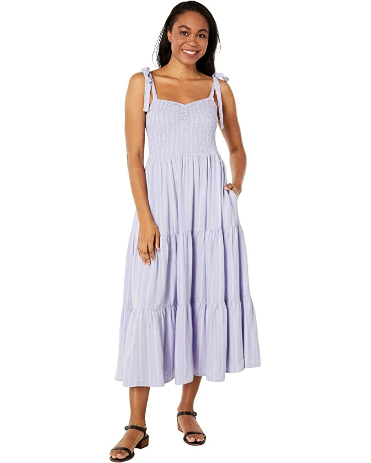Madewell Dresses Linen-Blend Lucie Tie-Strap Tiered Midi Dress in Stripe 1 Madewell Dresses Linen-Blend Lucie Tie-Strap Tiered Midi Dress in Stripe