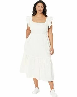 Madewell Dresses Plus Ruffle-Strap Tiered Midi Dress in Textural Stripe