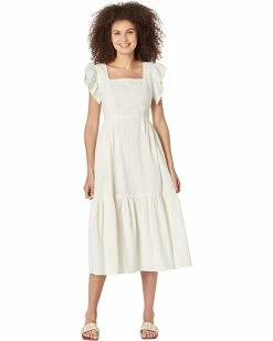 Madewell Dresses Ruffle-Strap Tiered Midi Dress in Textural Stripe