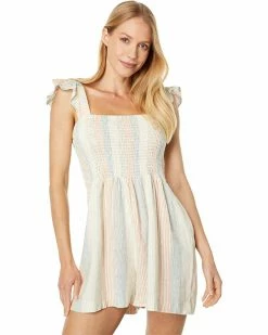 Madewell Jumpsuits & Rompers Linen-Blend Lucie Smocked Romper in Stripe