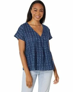 Madewell Shirts & Tops Shirred Top in Indigo Blockprint