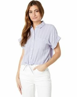 Madewell Shirts & Tops Linen-Blend Button-Up Drawstring Shirt in Stripe-Play