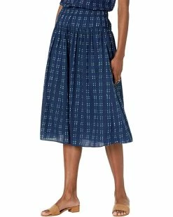 Madewell Skirts Pull-On Midi Skirt in Shibori Indigo Plaid