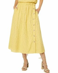 Madewell Skirts Eyelet Side-Button Midi Skirt in Dream-On Daisy