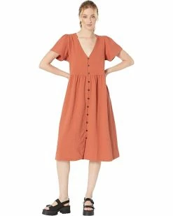 Madewell Dresses Seersucker Knit Button-Front Midi Dress