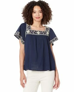 Madewell Shirts & Tops Embroidered Square-Neck Top