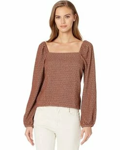 Madewell Shirts & Tops Jacquard Puff-Sleeve Button-Front Crop Top
