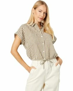 Madewell Shirts & Tops Seersucker Button-Up Drawstring Shirt in Plaid