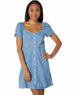 Madewell Dresses Denim Puff-Sleeve Mini Dress in Dawnshire Wash