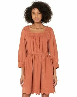 Madewell Dresses Embroidered Corduroy Square-Neck Mini Dress