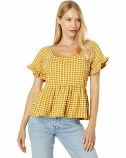 Madewell Shirts & Tops Gingham Knit Ruffle-Hem Top