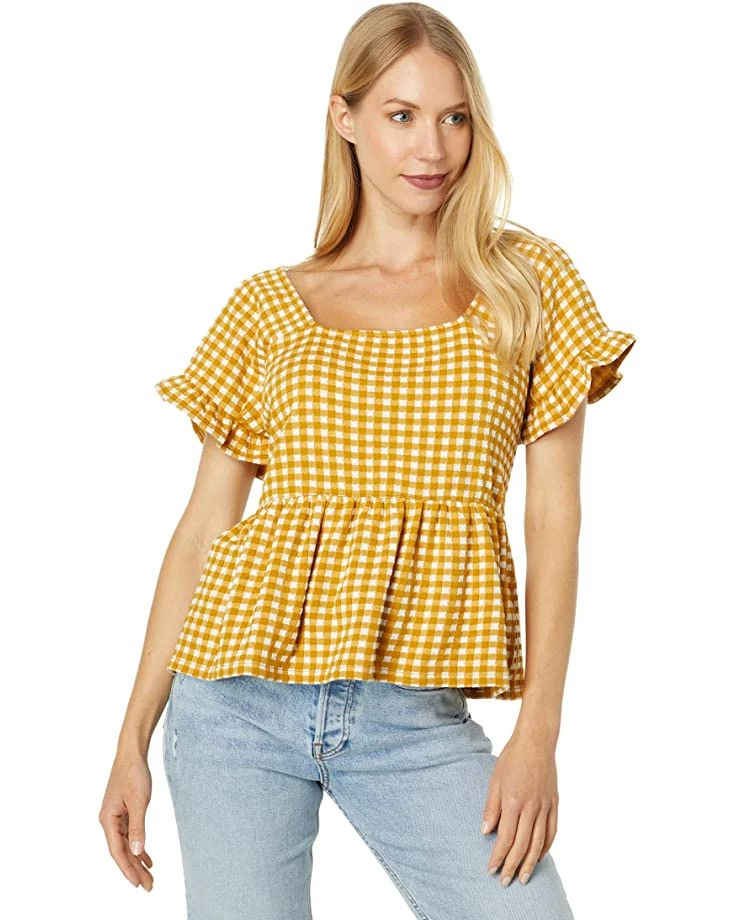 Madewell Shirts & Tops Gingham Knit Ruffle-Hem Top 1 Madewell Shirts & Tops Gingham Knit Ruffle-Hem Top