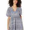 Madewell Dresses Poplin V-Neck Bubble-Sleeve Mini Dress in Plaid