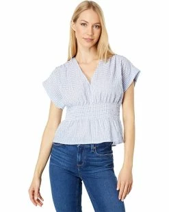 Madewell Shirts & Tops V-Neck Smocked-Waist Top in Gingham Seersucker