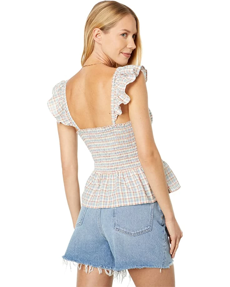 Madewell Shirts & Tops Seersucker Lucie Smocked Peplum Top in Rainbow Plaid 2 Madewell Shirts & Tops Seersucker Lucie Smocked Peplum Top in Rainbow Plaid - Image 2