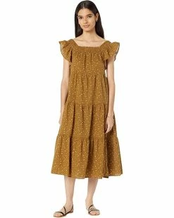 Madewell Dresses Ruffle-Sleeve Tiered Midi Dress in Daisy Stitch