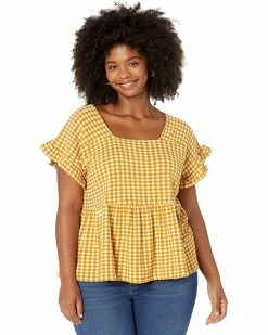 Madewell Shirts & Tops Plus Gingham Knit Ruffle-Hem Top