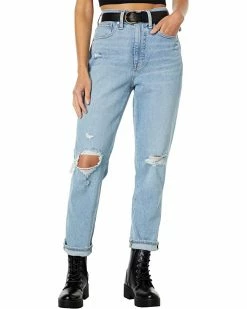 Madewell Jeans The Curvy Momjean in Lowden Wash: Ripped Edition
