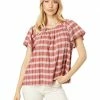 Madewell Shirts & Tops Plaid Gauze Flutter-Sleeve Top