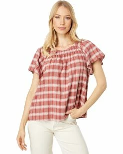 Madewell Shirts & Tops Plaid Gauze Flutter-Sleeve Top