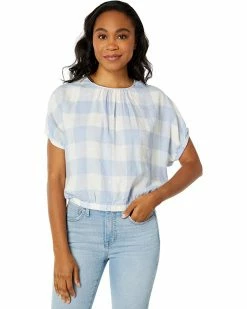 Madewell Shirts & Tops Linen-Blend Michele Bubble Top in Gingham Check