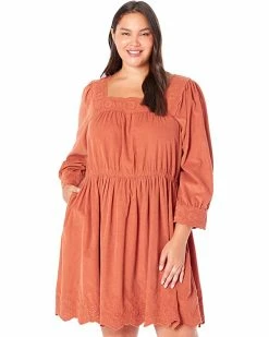 Madewell Dresses Plus Embroidered Corduroy Square-Neck Mini Dress