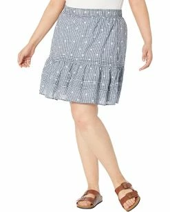 Madewell Skirts Plus Embroidered Tiered Pull-On Mini Skirt in Gingham Check